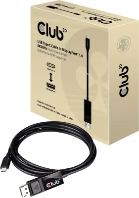 club3D USB-C® / DisplayPort adapterski kabel USB-C® vtič\, DisplayPort  vtič 1.80 m črna CAC-1557 ognjevaren USB-C®-Display kabel