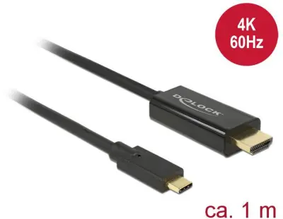 Delock USB-C® / HDMI adapterski kabel USB-C® vtič\, HDMI-A  vtič 1.00 m črna 85290 pozlačeni konektorji USB-C®-Display kabel