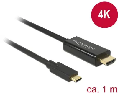 Delock USB-C® / HDMI adapterski kabel USB-C® vtič\, HDMI-A  vtič 1.00 m črna 85258 pozlačeni konektorji USB-C®-Display kabel
