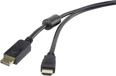Renkforce DisplayPort/HDMI adapterski kabel DisplayPort vtič, HDMI-A vtič 3 m črna RF-3301446 s feritnim jedrom, pozlačeni konektorji DisplayPort kabe