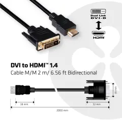 CLUB 3D CAC-1210 DVI-D Dual Link 24+1-polni vtič na HDMI 2m (črn) ognjevaren kabel
