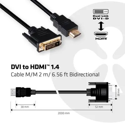 CLUB 3D CAC-1210 DVI-D Dual Link 24+1-polni vtič na HDMI 2m (črn) ognjevaren kabel
