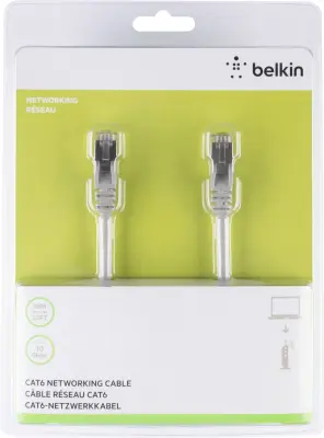 Belkin A3L981BT10M-H-S RJ45 omrežni kabel\, Patch kabel CAT 6 S/FTP 10.00 m siva z zaščitnim zapornim zatičem 1 kos