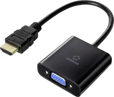 Renkforce HDMI / VGA adapterski kabel HDMI-A  vtič\, VGA 15-polna vtičnica 0.15 m črna RF-4531578 dvojno oklopljen HDMI kabel