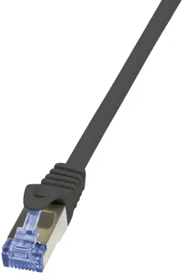 LogiLink CQ3013S RJ45 omrežni kabel\, Patch kabel CAT 6a S/FTP 0.25 m črna ognjevaren\, z zaščitnim zapornim zatičem 1 kos