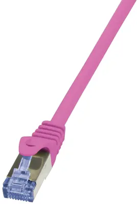 LogiLink CQ3019S RJ45 omrežni kabel\, Patch kabel CAT 6a S/FTP 0.25 m roza ognjevaren\, z zaščitnim zapornim zatičem 1 kos