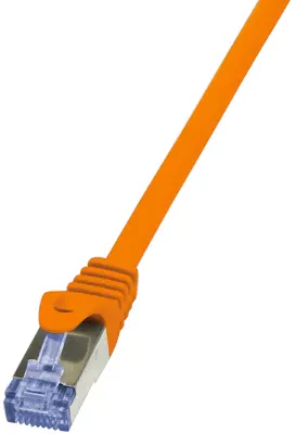 LogiLink CQ3018S RJ45 omrežni kabel\, Patch kabel CAT 6a S/FTP 0.25 m oranžna ognjevaren\, z zaščitnim zapornim zatičem 1 kos