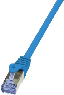 LogiLink CQ3016S RJ45 omrežni kabel\, Patch kabel CAT 6a S/FTP 0.25 m modra ognjevaren\, z zaščitnim zapornim zatičem 1 kos