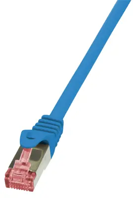 LogiLink CQ2016S RJ45 omrežni kabel\, Patch kabel CAT 6 S/FTP 0.25 m modra ognjevaren\, z zaščitnim zapornim zatičem 1 kos