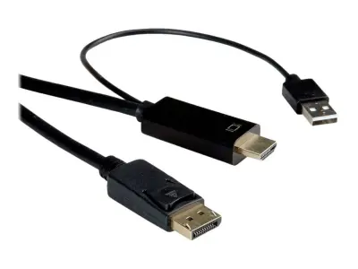 Roline HDMI / DisplayPort / USB priključni kabel DisplayPort  vtič\, HDMI-A  vtič\, USB-A vtič 2.00 m črna 11.04.5992 zaščiten HDMI kabel