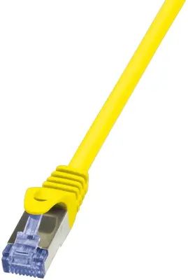 LogiLink CQ3017S RJ45 omrežni kabel\, Patch kabel CAT 6a S/FTP 0.25 m rumena ognjevaren\, z zaščitnim zapornim zatičem 1 kos