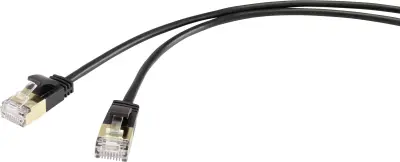 Renkforce RF-4538184 RJ45 omrežni kabel\, Patch kabel CAT 8.1 F/FTP 0.25 m črna izjemno tanek\, pozlačeni konektorji 1 kos