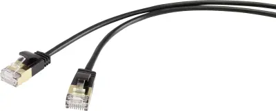 Renkforce RF-4538186 RJ45 omrežni kabel\, Patch kabel CAT 8.1 F/FTP 0.50 m črna izjemno tanek\, pozlačeni konektorji 1 kos