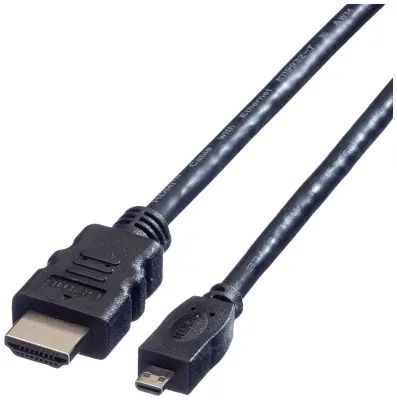 Value HDMI priključni kabel HDMI-A  vtič\, HDMI-mikro-D  vtič 2.00 m črna 11.99.5581 zaščiten HDMI kabel