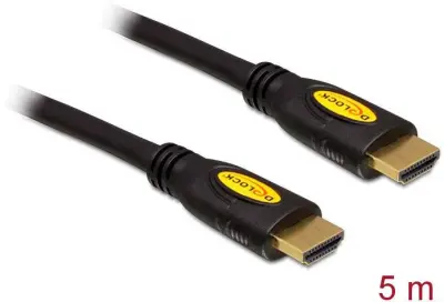 Delock HDMI priključni kabel HDMI-A  vtič\, HDMI-A  vtič 5.00 m črna 82455 pozlačeni konektorji HDMI kabel