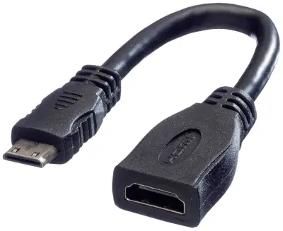 Value HDMI priključni kabel HDMI-A  vtičnica\, HDMI-mini-C  vtič 0.15 m črna 11.99.5586 zaščiten HDMI kabel
