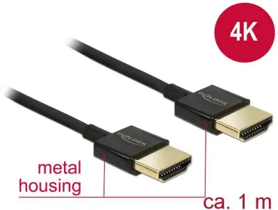 Delock HDMI priključni kabel HDMI-A  vtič\, HDMI-A  vtič 1.00 m črna 84771 pozlačeni konektorji HDMI kabel