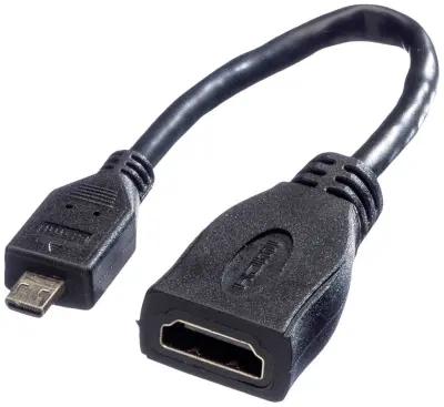 Value HDMI priključni kabel HDMI-A  vtičnica\, HDMI-mikro-D  vtič 0.15 m črna 11.99.5584 zaščiten HDMI kabel
