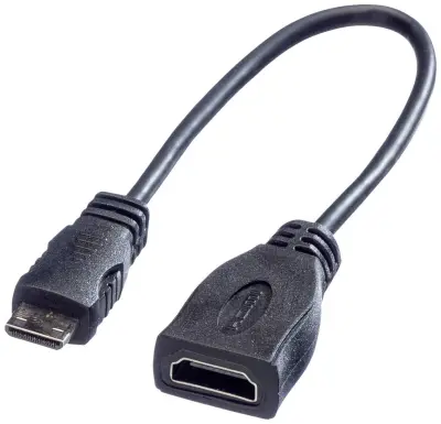 Roline HDMI priključni kabel HDMI-A  vtičnica\, HDMI-mini-C  vtič 0.15 m črna 11.04.5586 zaščiten HDMI kabel