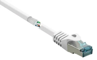 Renkforce RF-5043916 RJ45 omrežni kabel\, Patch kabel CAT 6a S/FTP 0.25 m bela z zaščitnim zapornim zatičem\, ognjevaren 1 kos