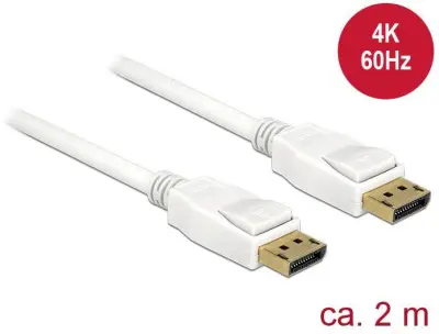 Delock DisplayPort priključni kabel DisplayPort  vtič\, DisplayPort  vtič 2.00 m bela 84877 pozlačeni konektorji DisplayPort kabel