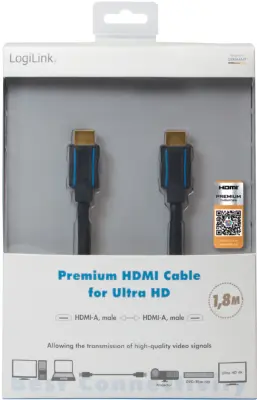 LogiLink HDMI priključni kabel HDMI-A  vtič\, HDMI-A  vtič 1.80 m črna CHB004 #####4K UHD HDMI kabel