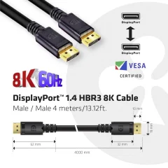 club3D DisplayPort priključni kabel DisplayPort  vtič\, DisplayPort  vtič 4.00 m črna CAC-1069B Ultra HD (8K) DisplayPort kabel