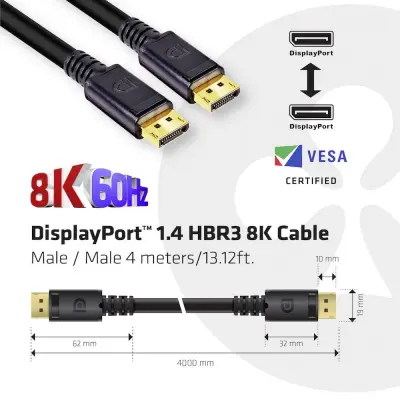 club3D DisplayPort priključni kabel DisplayPort  vtič\, DisplayPort  vtič 4.00 m črna CAC-1069B #####8K UHD DisplayPort kabel