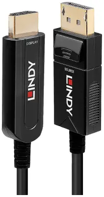 LINDY DisplayPort / HDMI / steklena vlakna adapterski kabel DisplayPort  vtič\, HDMI-A  vtič 10.00 m črna 38490 #####4K UHD DisplayPort kabel
