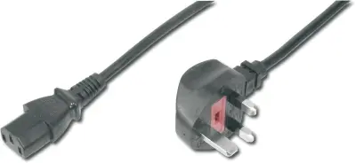 Napajalni kabel Digitus, UK vtič, 90 ° kotna - C13, moški/ženski, dolžina 1,8 m, H05VV-F3G 1,00 qmm, 5 A varovalka, črna Digitus računalnik, tok, hlad