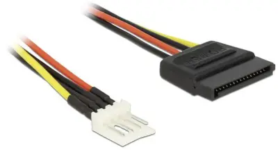 Električni priključni kabel [1x SATA-električni-vtikač 15pol. - 1x ploščati vtikač 4pol.] 0.24 m črne\, rdeče\, rumene barve Delock