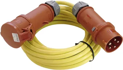Električni podaljševalni kabel [ CEE-vtič - CEE-sklopka] 32 A rumen 50 m z faznim pretvornikom AS Schwabe 60707