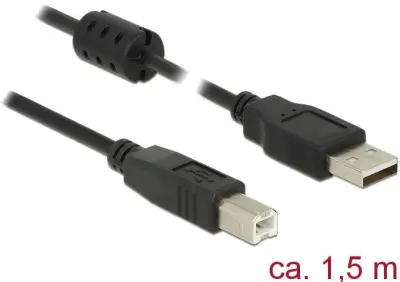 Delock USB kabel USB 2.0 USB-A vtič\, USB-B vtič 1.50 m črna s feritnim jedrom 84896