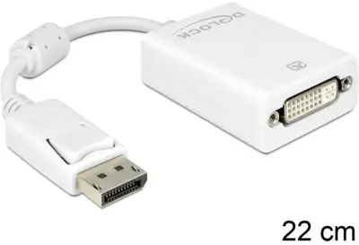 Delock 61765 DisplayPort / DVI adapter [1x moški konektor DisplayPort - 1x ženski konektor DVI\, 24 + 5 polov] bela s feritnim jedrom 12.00 cm