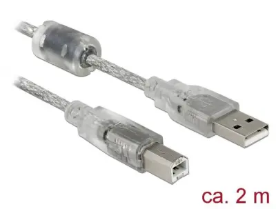 Delock USB kabel USB 2.0 USB-A vtič\, USB-B vtič 2.00 m transparentna s feritnim jedrom 83894
