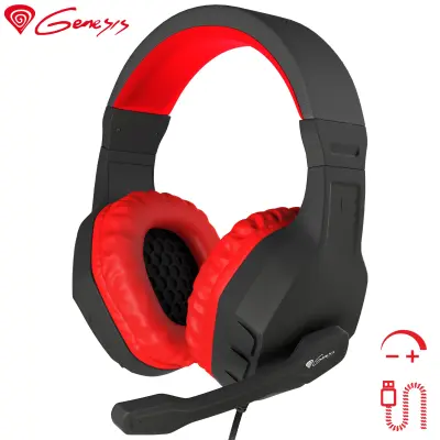 GENESIS Argon 200 STEREO 2.0, LED osvetlitev, pleten kabel, Gaming naglavne slušalke z mikrofonom črno/rdeče