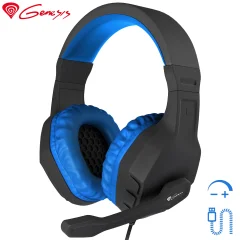 GENESIS Argon 200 STEREO 2.0, LED osvetlitev, pleten kabel, Gaming naglavne slušalke z mikrofonom črno/modre