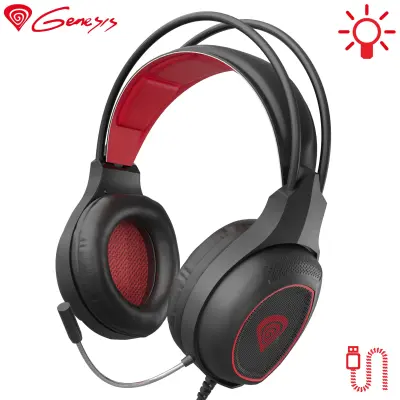 GENESIS Radon 300 7.1 virtualni zvočni sistem, LED osvetlitev, pleten USB kabel, Gaming / Chat naglavne slušalke z mikrofonom