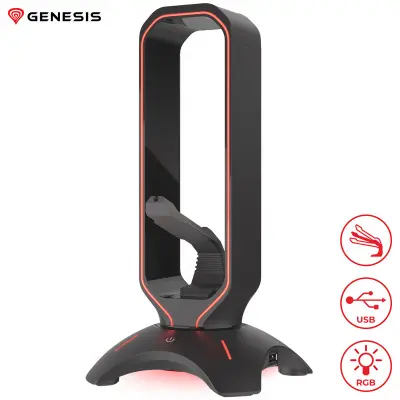GENESIS VANAD 500 mouse bungee fleksibilna roka, protizdrsne noge, RGB LED osvetlitev, 2x USB vhod, držalo za kabel miške in slušalke črno