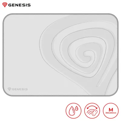 GENESIS CARBON 400 M LOGO, vodoodporna, gladka površina, zaščiteni robovi, protizdrsna, 350x250 mm gaming podloga bela