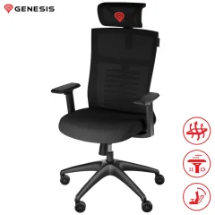 GENESIS ASTAT 200 ergonomski, tehnologija PureFlow™, konstrukcija ExoBase™, CareGlide™, nastavljiva višina / naklon, gaming / pisarniški stol črn