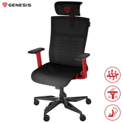GENESIS ASTAT 700 ergonomski, tehnologija PureFlowPLUS™, konstrukcija ExoBase™, kolesa CareGlide™, nastavljiva višina / naklon, gaming / pisarniški stol črn-rdeč