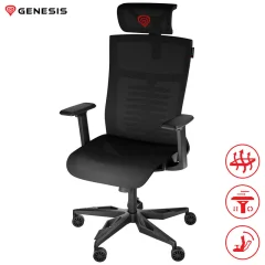 GENESIS ASTAT 700 ergonomski, tehnologija PureFlowPLUS™, konstrukcija ExoBase™, kolesa CareGlide™, nastavljiva višina / naklon, gaming / pisarniški stol črn
