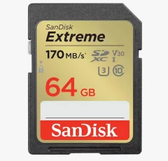 SANDISK SDXC 64GB EXTREME, 170/80 MB/s, UHS-1, C10, U3, V30 pomnilniška kartica