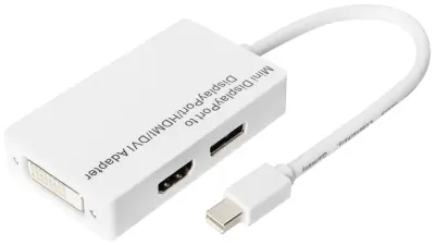 Digitus DVI/HDMI/DisplayPort adapter DisplayPort vtičnica, HDMI-A vtičnica, DVI-D 24+1-polna vtičnica 0.2 m bela DB-340509-002-W dvojno oklopljen, zaš