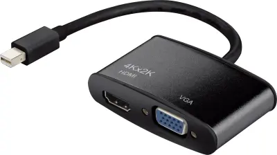 Renkforce RF-4210674 DisplayPort/HDMI/VGA adapter [1x moški konektor mini Displayport - 1x ženski konektor HDMI, ženski konektor VGA] črna 15.00 cm