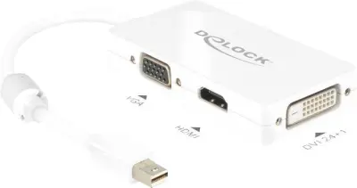 Adapter DisplayPort/VGA/HDMI/DVI [1x Mini-DisplayPort vtič => 1x VGA-vtičnica, HDMI-vtičnica, DVI-vtičnica 24+1pol.] črn s feritnim jedrom Delock