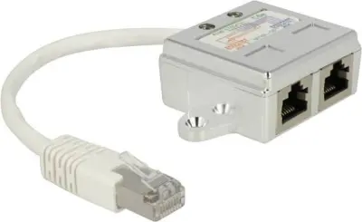 RJ45 omrežni adapter CAT 5 [1x RJ45-vtič - 2x RJ45-vtičnica] 0.15 m bele barve Delock