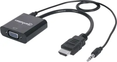 Manhattan 151559 HDMI/klinker/VGA adapter [1x moški konektor HDMI - 1x ženski konektor VGA, priključna doza za 3,5mm banana moški konektor] črna 0.26