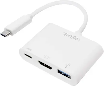 LogiLink UA0258 USB/HDMI adapter [1x moški konektor USB-C - 1x ženski konektor USB-C, ženski konektor HDMI, USB 3.2 gen. 1 vtičnica A (USB 3.0)] bela